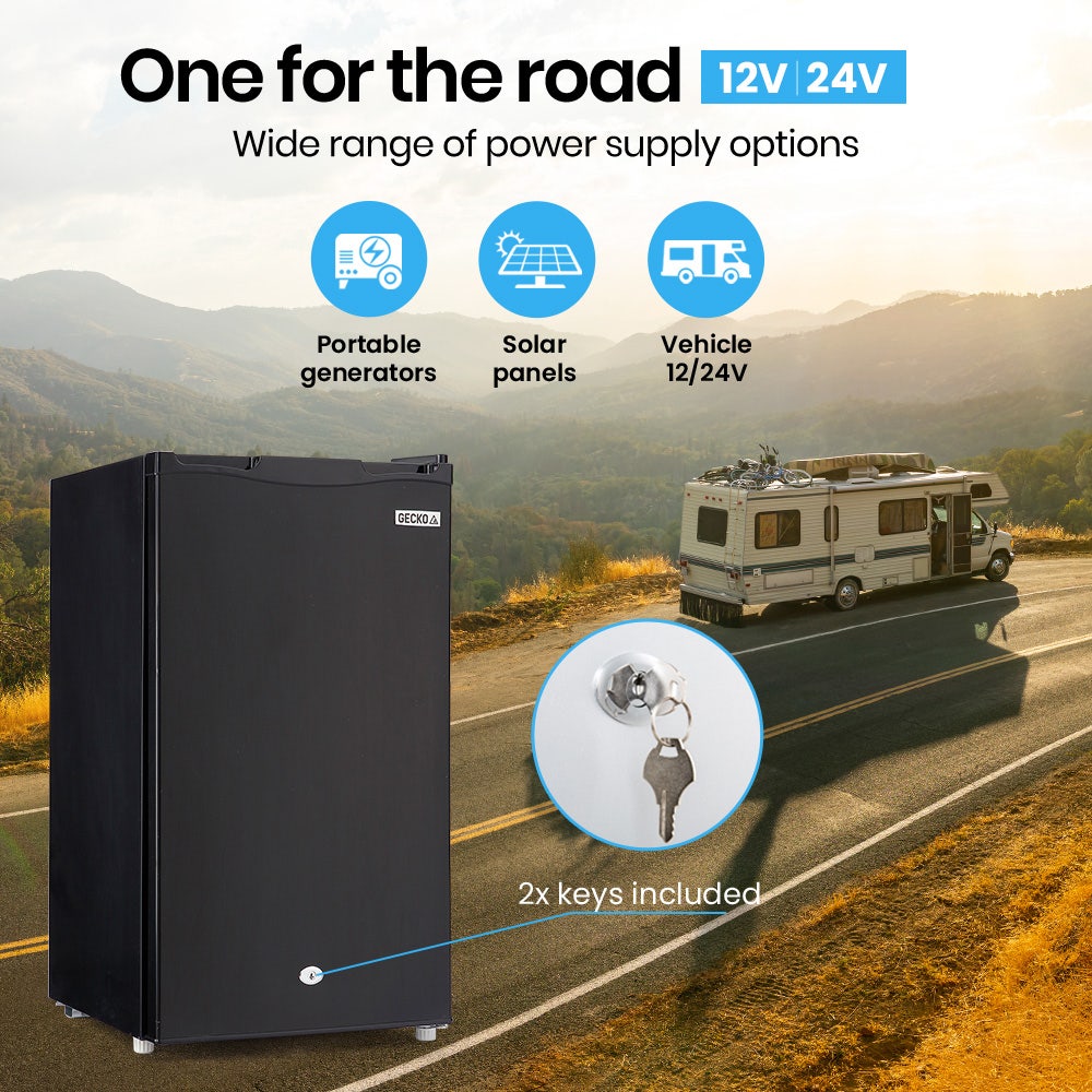 GECKO 95L Portable Upright Fridge and Freezer, 12V/24V for Camping, Caravans, Black V219-CAPFCHGEKA10B