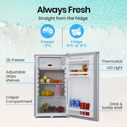 GECKO 95L Portable Upright Fridge and Freezer, 12V/24V for Camping, Caravans, Silver V219-CAPFCHGEKA10S