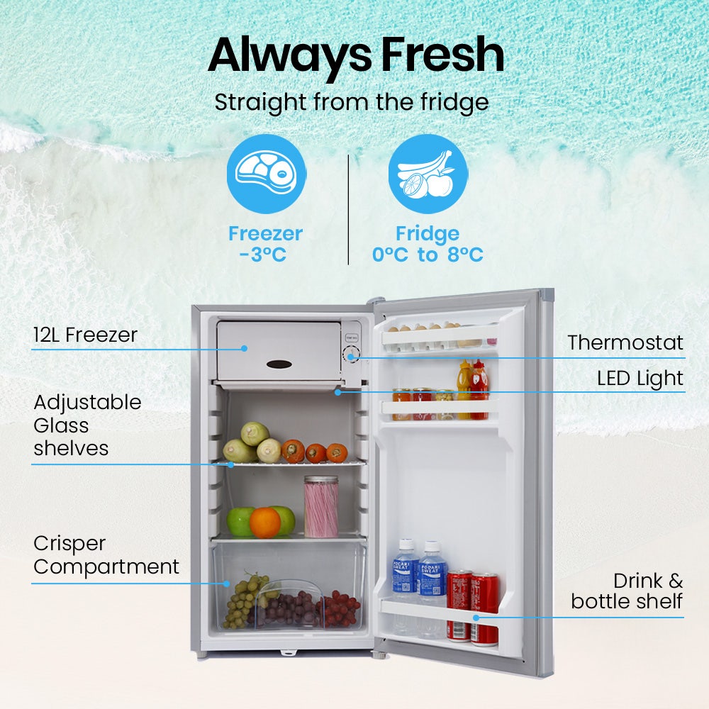 GECKO 95L Portable Upright Fridge and Freezer, 12V/24V for Camping, Caravans, Silver V219-CAPFCHGEKA10S
