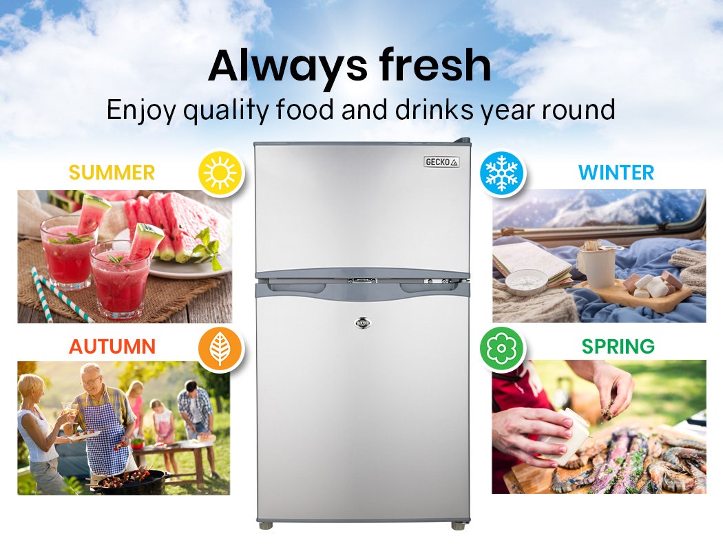 GECKO 95L Portable Upright Fridge, 12V/24V for Motorhome, Caravan, Silver V219-CAPFFRGEKA10S