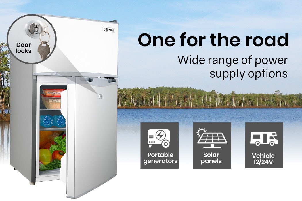 GECKO 95L Portable Upright Fridge, 12V/24V for Motorhome, Caravan, Silver V219-CAPFFRGEKA10S
