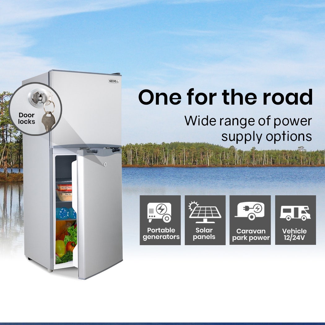 GECKO 125L Portable Upright Fridge, 12V/24V for Motorhome, Caravan, Silver V219-CAPFFRGEKA13S