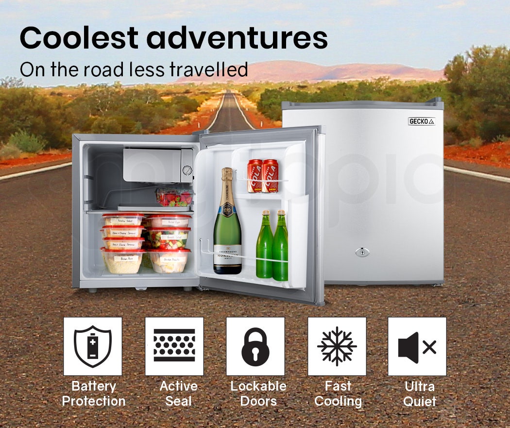 GECKO 57L Portable Camping Bar Fridge with Freezer 12V/24V, Silver V219-CAPFOFGEKA06S