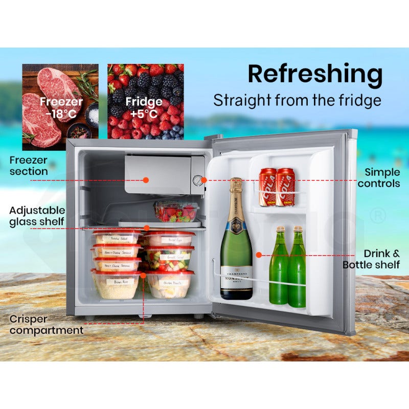 GECKO 57L Portable Camping Bar Fridge with Freezer 12V/24V, Silver V219-CAPFOFGEKA06S