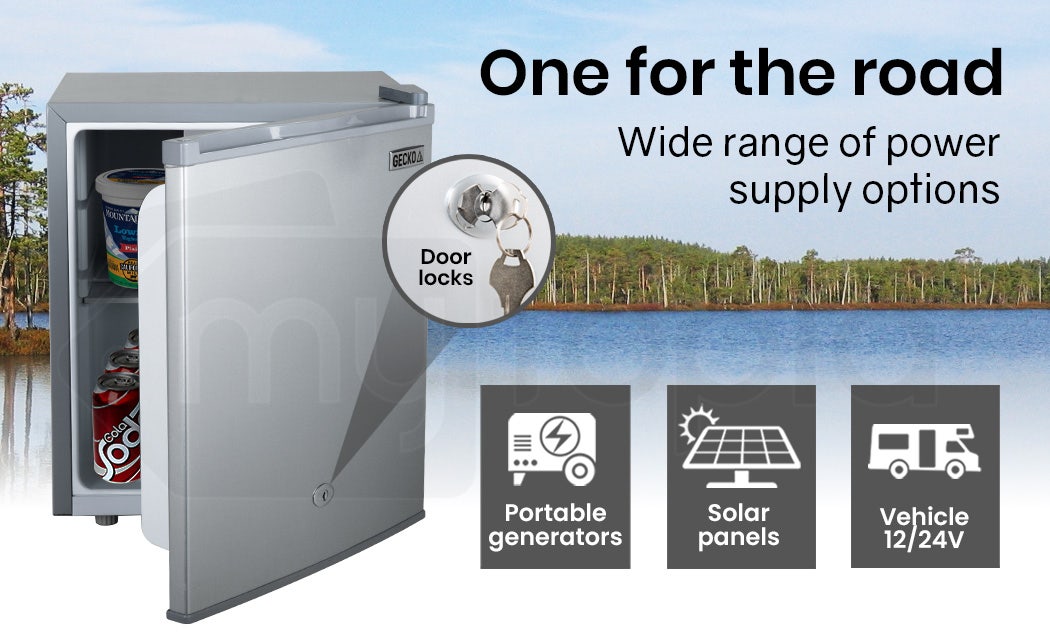 GECKO 57L Portable Camping Bar Fridge with Freezer 12V/24V, Silver V219-CAPFOFGEKA06S