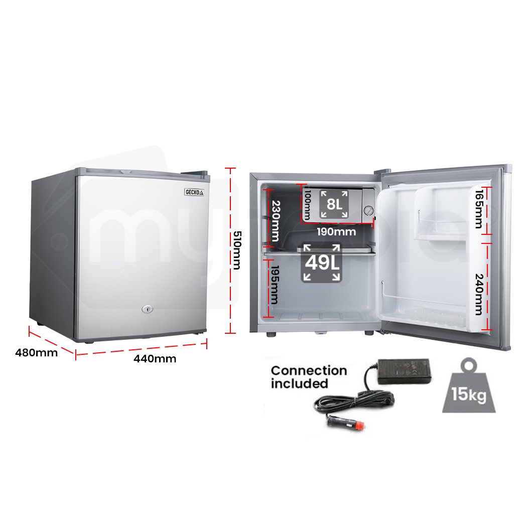 GECKO 57L Portable Camping Bar Fridge with Freezer 12V/24V, Silver V219-CAPFOFGEKA06S