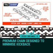 BAUMR-AG 12" Bar Replacement Spare Chainsaw Chain 3/8 .050 Gauge DL 44 V219-CHAIN-12INCH