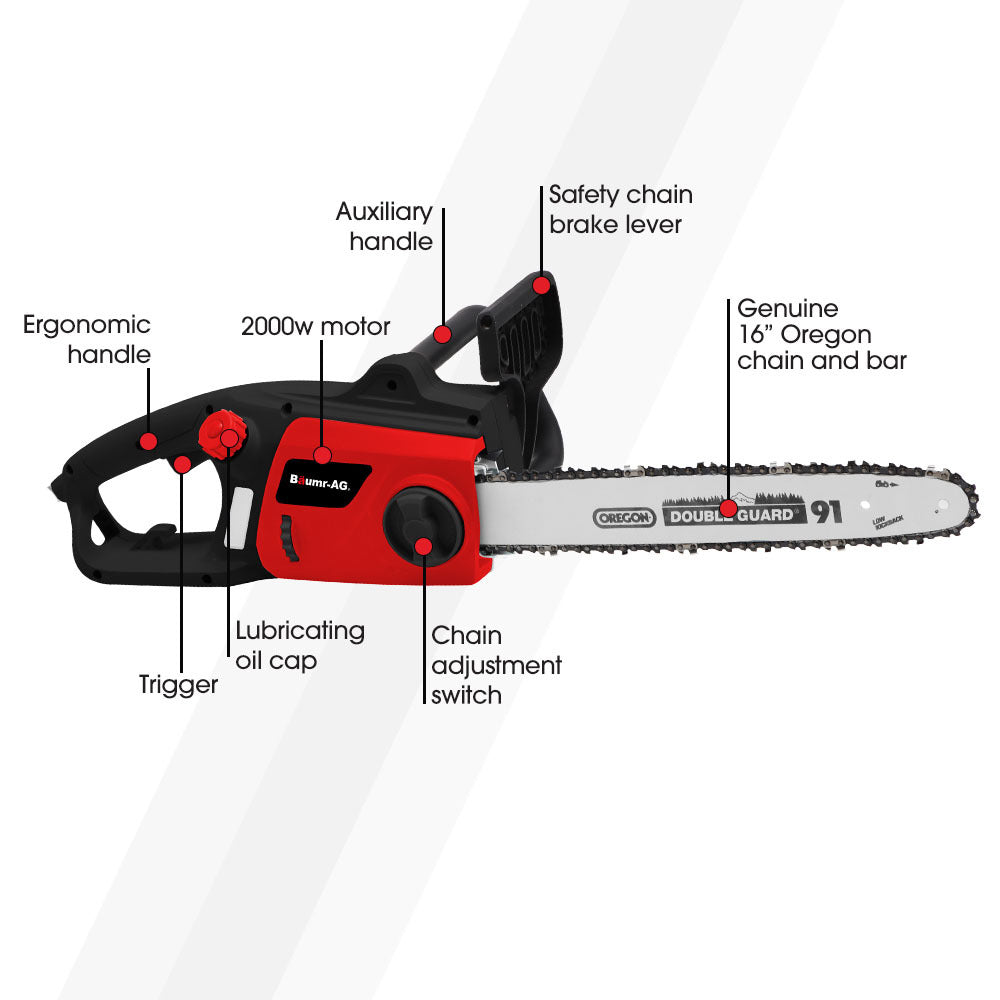 BAUMR-AG 2000W Electric Chainsaw, 16 Inch Oregon Bar and Chain V219-CHNHCDBMSC5A