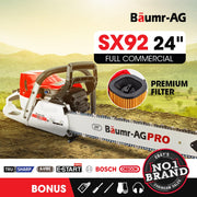 BAUMR-AG Petrol Commercial Chainsaw 24 Bar E-Start Chain Saw Top Handle Pruning V219-CHNSAWBMRC9X2