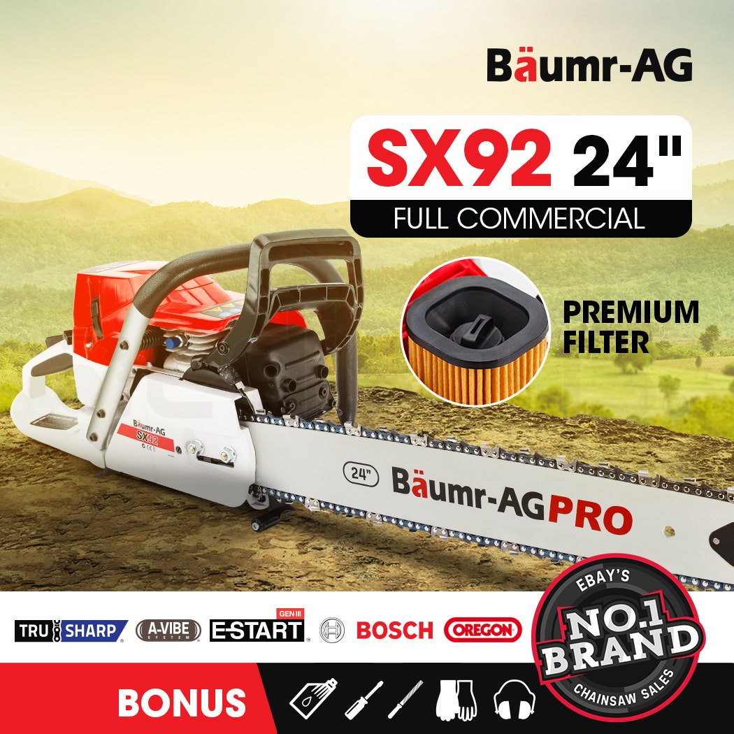 BAUMR-AG Petrol Commercial Chainsaw 24 Bar E-Start Chain Saw Top Handle Pruning V219-CHNSAWBMRC9X2