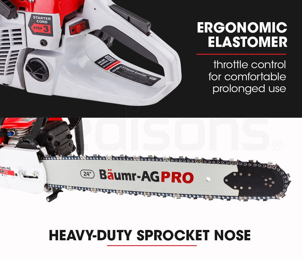 BAUMR-AG Petrol Commercial Chainsaw 24 Bar E-Start Chain Saw Top Handle Pruning V219-CHNSAWBMRC9X2
