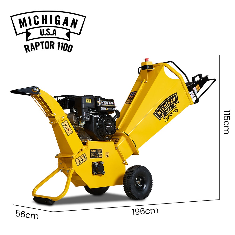 MICHIGAN 7HP 212cc Petrol Wood Chipper, Tree Mulcher - Raptor 1100 V219-CHPPTRMC1M1A