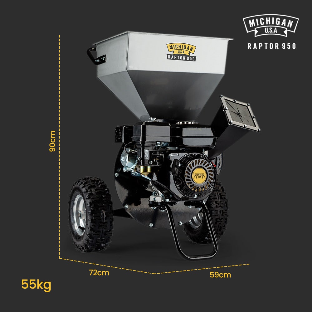 MICHIGAN 7HP 212cc Petrol Commercial Wood Chipper Shredder, Tree Mulcher - Raptor 950 V219-CHPPTRMC9C5A