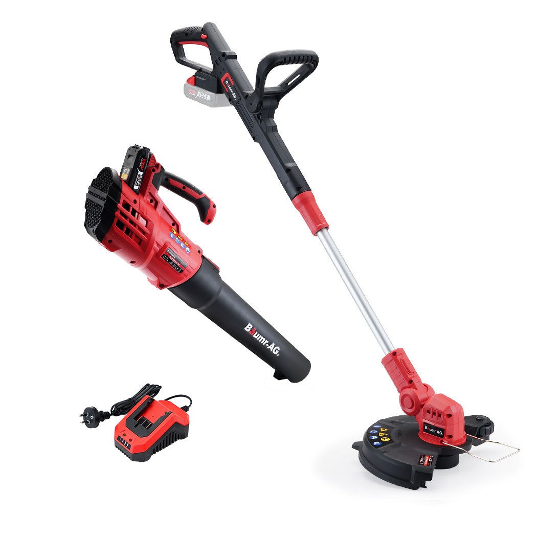BAUMR-AG 20V Cordless Line Trimmer Electric Whipper Snipper & Leaf Blower Combo Kit Battery Charger V219-CLSCOMBMRALT-BL-4
