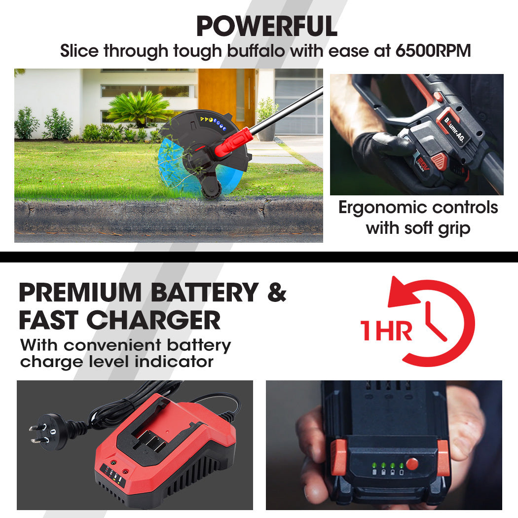 BAUMR-AG 20V Cordless Line Trimmer Electric Whipper Snipper & Leaf Blower Combo Kit Battery Charger V219-CLSCOMBMRALT-BL-4