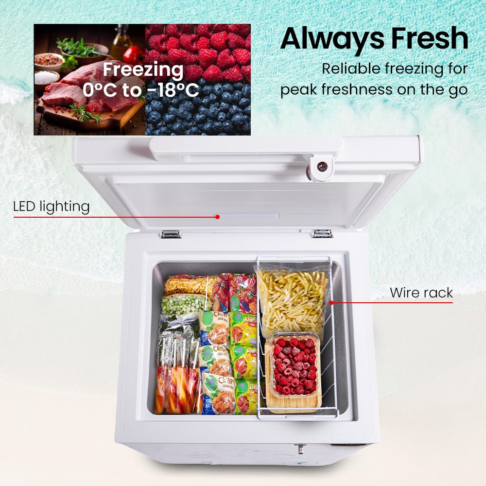 GECKO 100L Portable Chest Freezer, 12V/24V/240V for Motorhome and Caravan, White V219-CMPFRUGK10WA