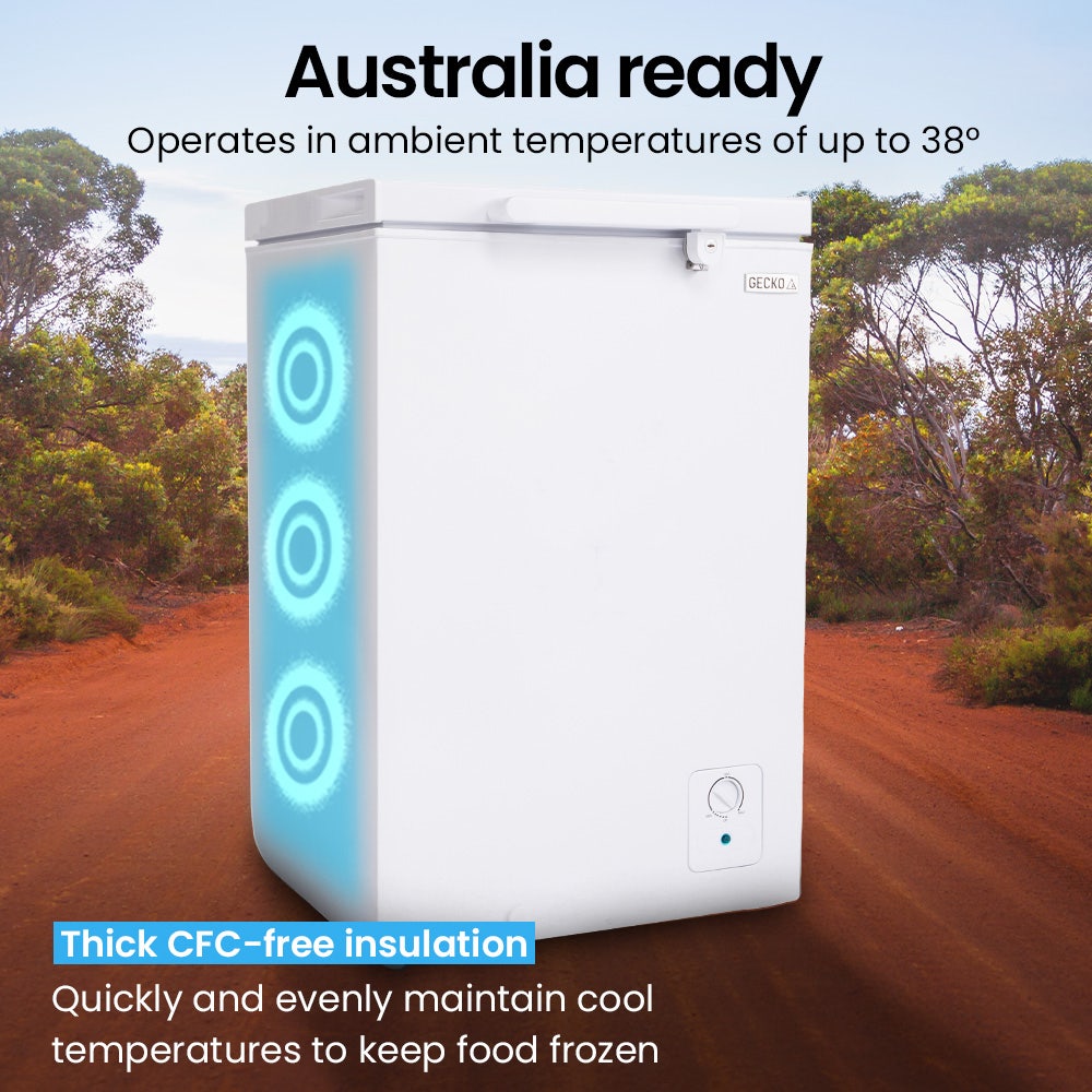 GECKO 100L Portable Chest Freezer, 12V/24V/240V for Motorhome and Caravan, White V219-CMPFRUGK10WA