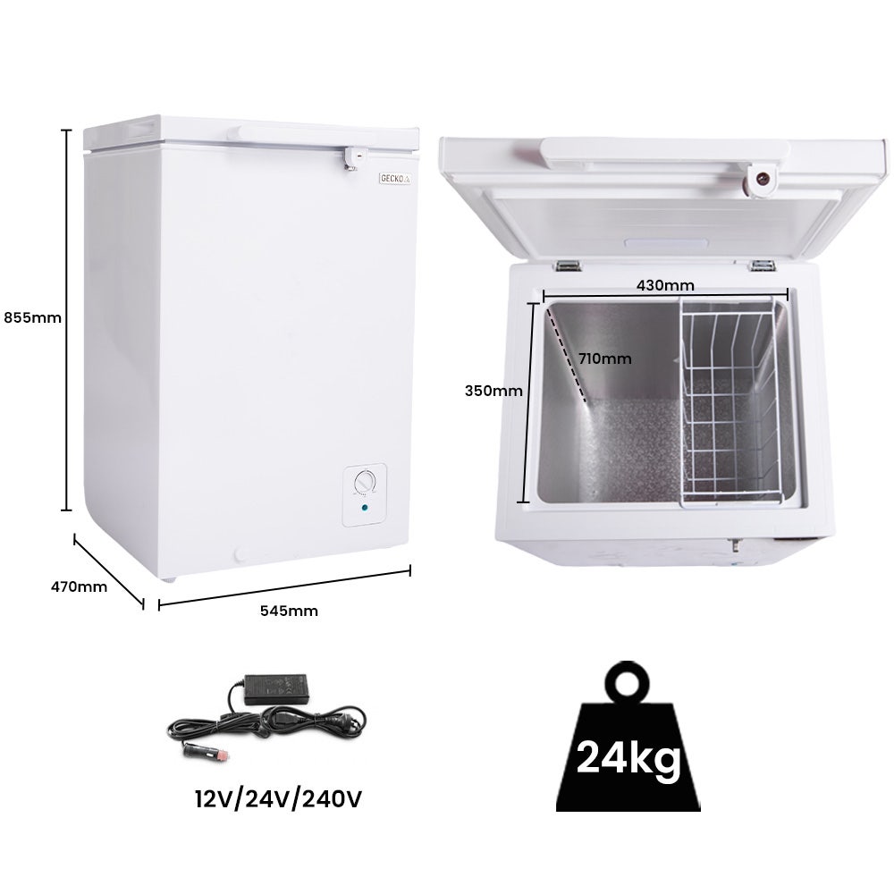 GECKO 100L Portable Chest Freezer, 12V/24V/240V for Motorhome and Caravan, White V219-CMPFRUGK10WA