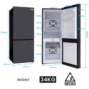 GECKO 139L Upright Portable Fridge / Freezer, 12V/24V for Motorhome, Tiny Home, Off-grid and Caravan, Black