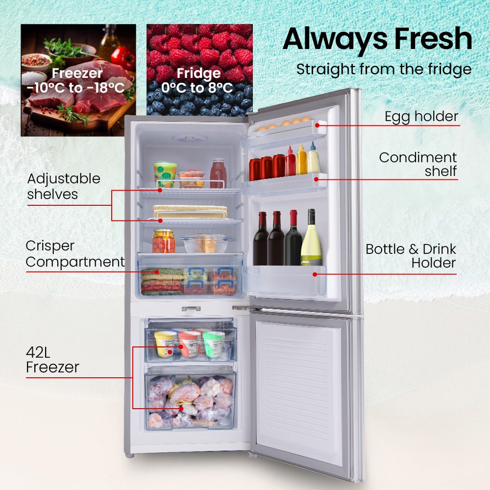 GECKO 139L Upright Portable Fridge / Freezer, 12V/24V for Motorhome and Caravan, Silver V219-CMPFRUGK13SA