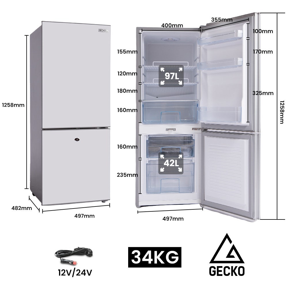 GECKO 139L Upright Portable Fridge / Freezer, 12V/24V for Motorhome and Caravan, Silver V219-CMPFRUGK13SA