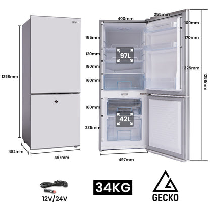 GECKO 139L Upright Portable Fridge / Freezer, 12V/24V for Motorhome and Caravan, Silver V219-CMPFRUGK13SA