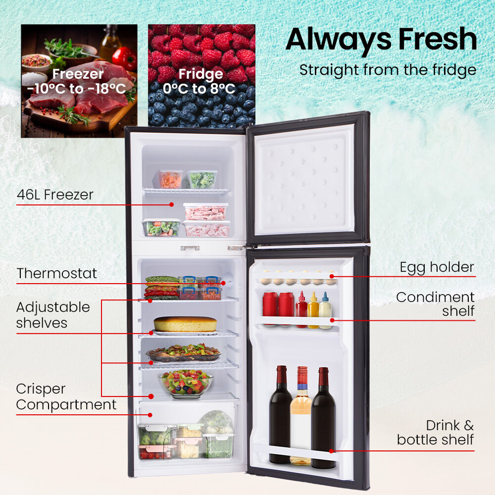 GECKO 142L Upright Portable Fridge / Freezer, 12V/24V for Motorhome and Caravan, Black V219-CMPFRUGK14KA
