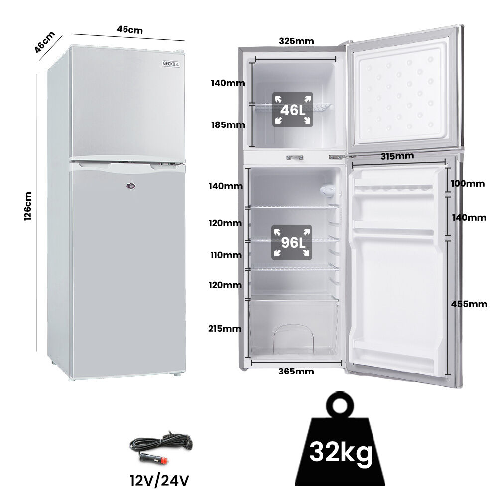 GECKO 142L Upright Portable Fridge / Freezer, 12V/24V for Motorhome and Caravan, Silver V219-CMPFRUGK14SA