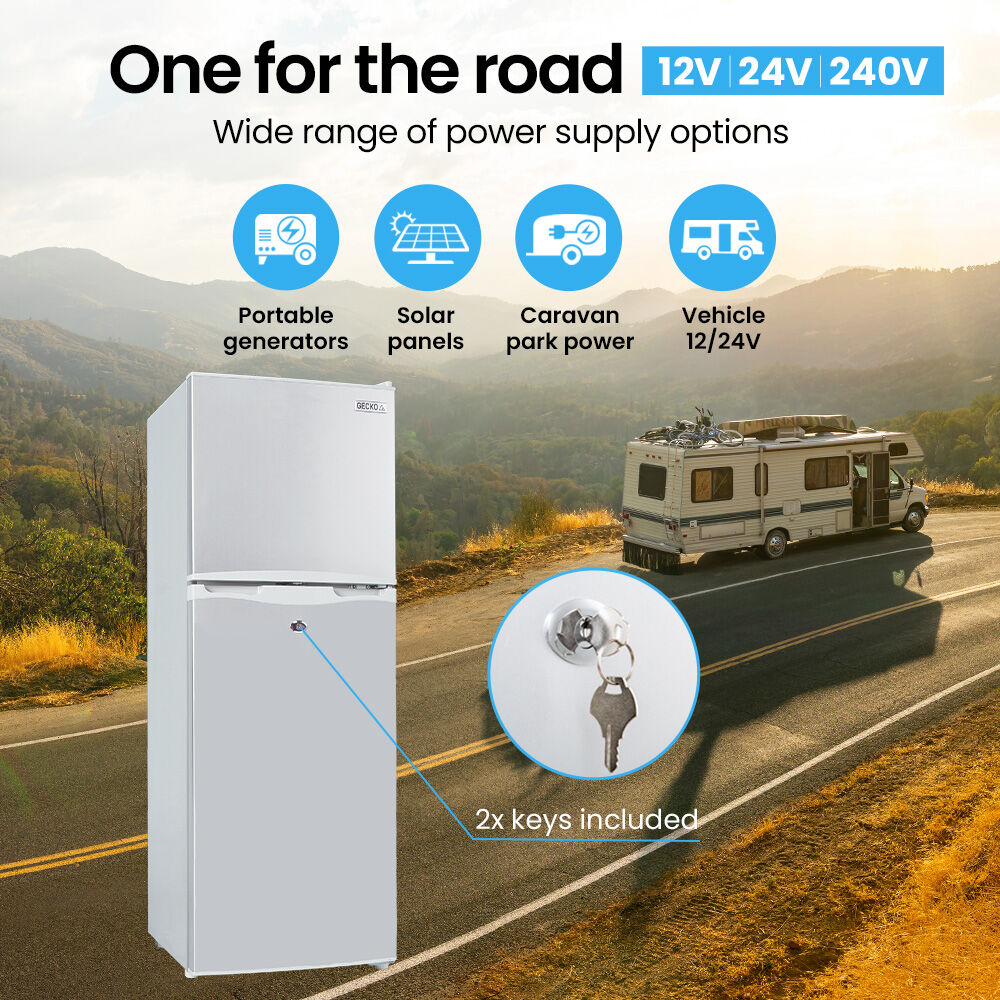 GECKO 142L Upright Portable Fridge / Freezer, 12V/24V for Motorhome and Caravan, Silver V219-CMPFRUGK14SA