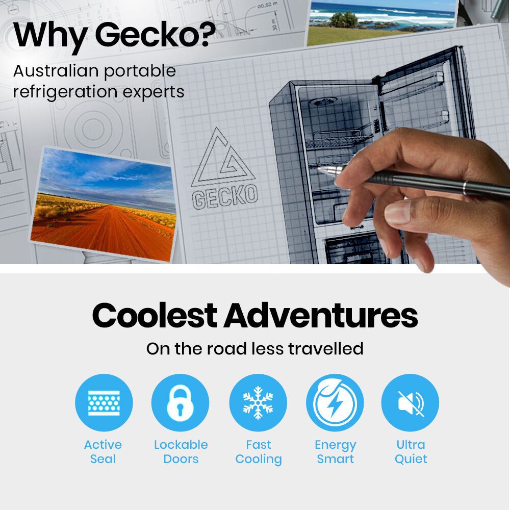 GECKO 160L Upright Portable Fridge / Freezer, 12V/24V for Motorhome, Tiny Home, Off-grid and Caravan, Black