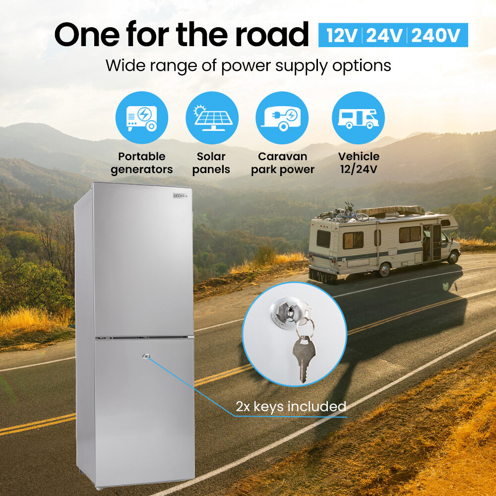 GECKO 160L Upright Portable Fridge / Freezer, 12V/24V for Motorhome and Caravan, Silver V219-CMPFRUGK16SA