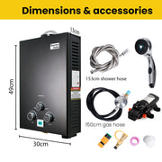 Thermomate Portable Gas Outdoor Camping Hot Water Heater System, with 12V Pump, Shower Head, Black V219-CMPWHTTHBK2A