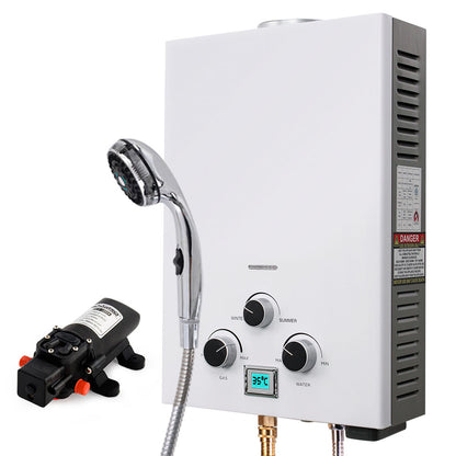 Thermomate Portable Gas Outdoor Camping Hot Water Heater System, with 12V Pump, Shower Head, White V219-CMPWHTTHWT2A
