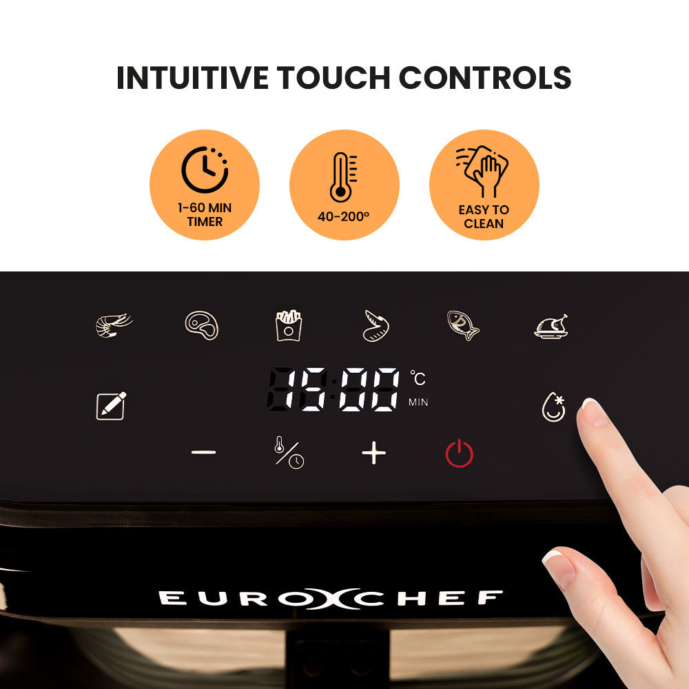 EUROCHEF 6.5L Air Fryer, Electric Digital Airfryer with Glass Container, Black V219-COKAIREC6GKA