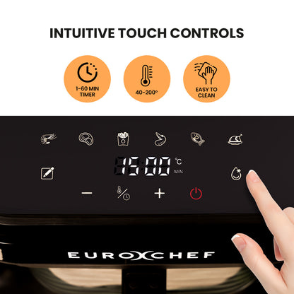 EUROCHEF 6.5L Air Fryer, Electric Digital Airfryer with Glass Container, Black V219-COKAIREC6GKA