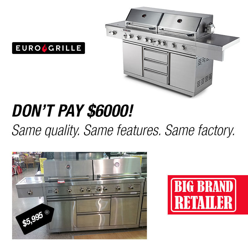 EuroGrille 9 Burner Outdoor BBQ Grill Barbeque Gas Stainless Steel Kitchen Commercial V219-COKBBQEUGA8DB