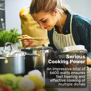 EuroChef 60cm 4 Zone Ceramic Cooktop, 6600W Electric, FlexiZone Adjustable Size Hobs, Touch Controls V219-COKCCTEC641A