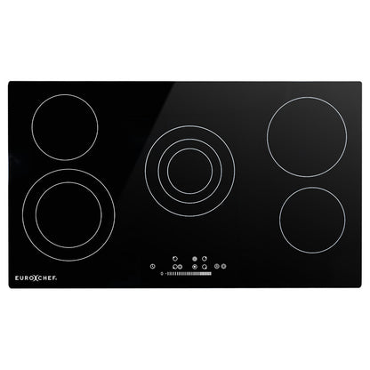 EuroChef 90cm 5 Zone Ceramic Cooktop, 8900W Electric, FlexiZone Adjustable Size Hobs, Touch Controls V219-COKCCTEC951A