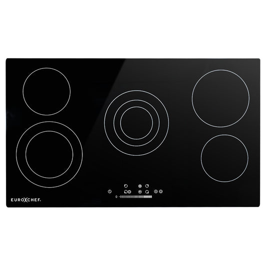 EuroChef 90cm 5 Zone Ceramic Cooktop, 8900W Electric, FlexiZone Adjustable Size Hobs, Touch Controls V219-COKCCTEC951A