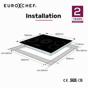 EuroChef 90cm 5 Zone Ceramic Cooktop, 8900W Electric, FlexiZone Adjustable Size Hobs, Touch Controls V219-COKCCTEC951A
