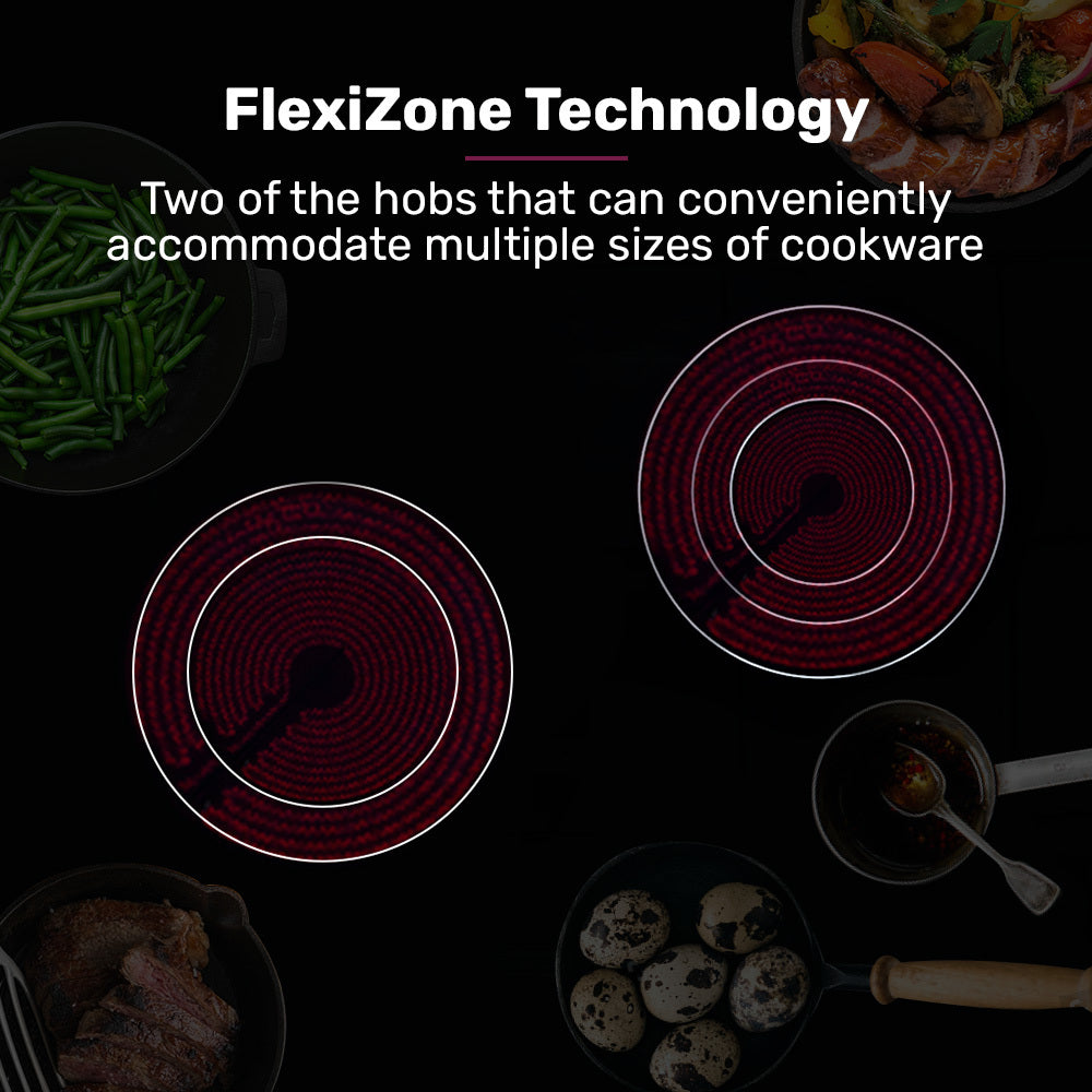 EuroChef 90cm 5 Zone Ceramic Cooktop, 8900W Electric, FlexiZone Adjustable Size Hobs, Touch Controls V219-COKCCTEC951A