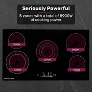 EuroChef 90cm 5 Zone Ceramic Cooktop, 8900W Electric, FlexiZone Adjustable Size Hobs, Touch Controls V219-COKCCTEC951A
