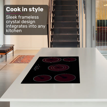 EuroChef 90cm 5 Zone Ceramic Cooktop, 8900W Electric, FlexiZone Adjustable Size Hobs, Touch Controls V219-COKCCTEC951A
