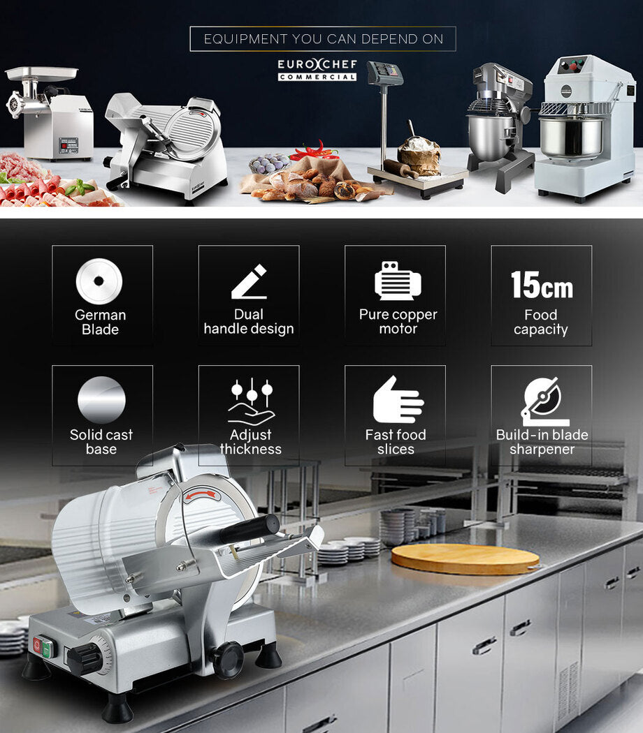 EUROCHEF 8 Inch Commercial Meat Slicer 280W Electric Food Cutting Machine, Deli Shaver Cutter 200mm V219-COKCMSEUCAX82
