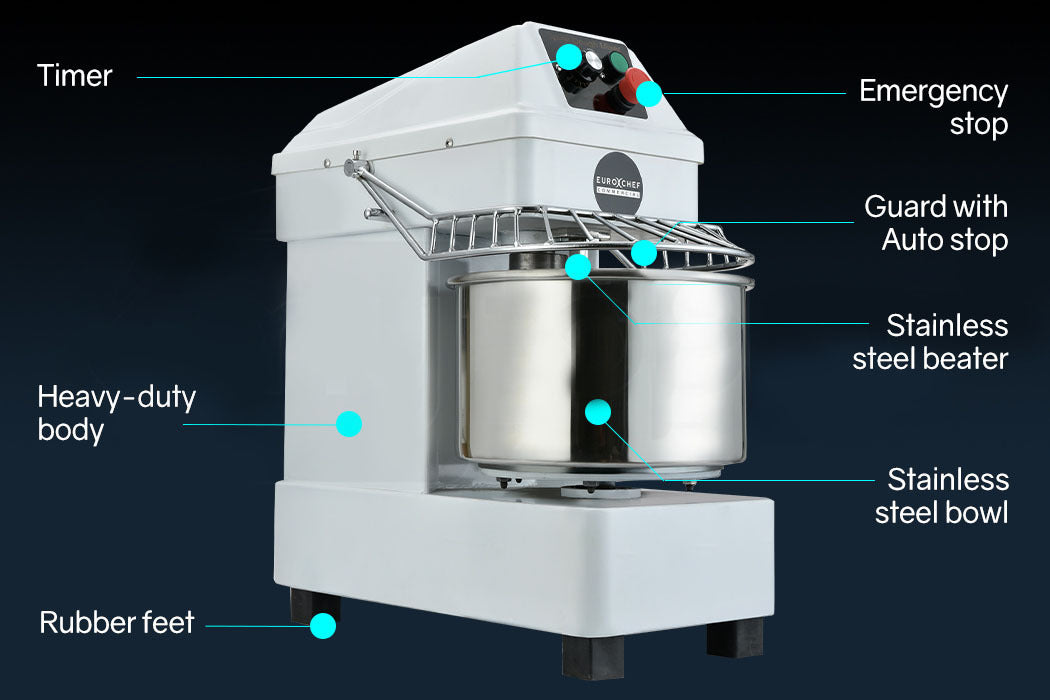 EUROCHEF 10L Spiral Dough Mixer Commercial Machine Bakery Kneader Small Litre V219-COKDMXEUCA103
