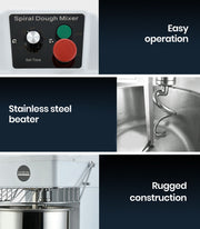 EUROCHEF 10L Spiral Dough Mixer Commercial Machine Bakery Kneader Small Litre V219-COKDMXEUCA103