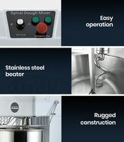 EUROCHEF 20L Spiral Dough Mixer Commercial Machine Bakery Kneader Litre Small V219-COKDMXEUCA205