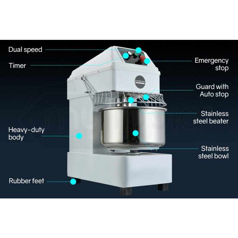 EUROCHEF 30L Spiral Dough Mixer Commercial Machine Bakery Bread Kneader Litre Small V219-COKDMXEUCA207