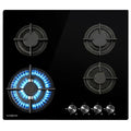 EUROCHEF 60cm 4 Burner Gas Cooktop, with Wok Burner, Tempered Glass, Natural Gas & LPG, Black V219-COKGCTEC64KA