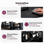 EUROCHEF 60cm 4 Burner Gas Cooktop, with Wok Burner, Tempered Glass, Natural Gas & LPG, Black V219-COKGCTEC64KA